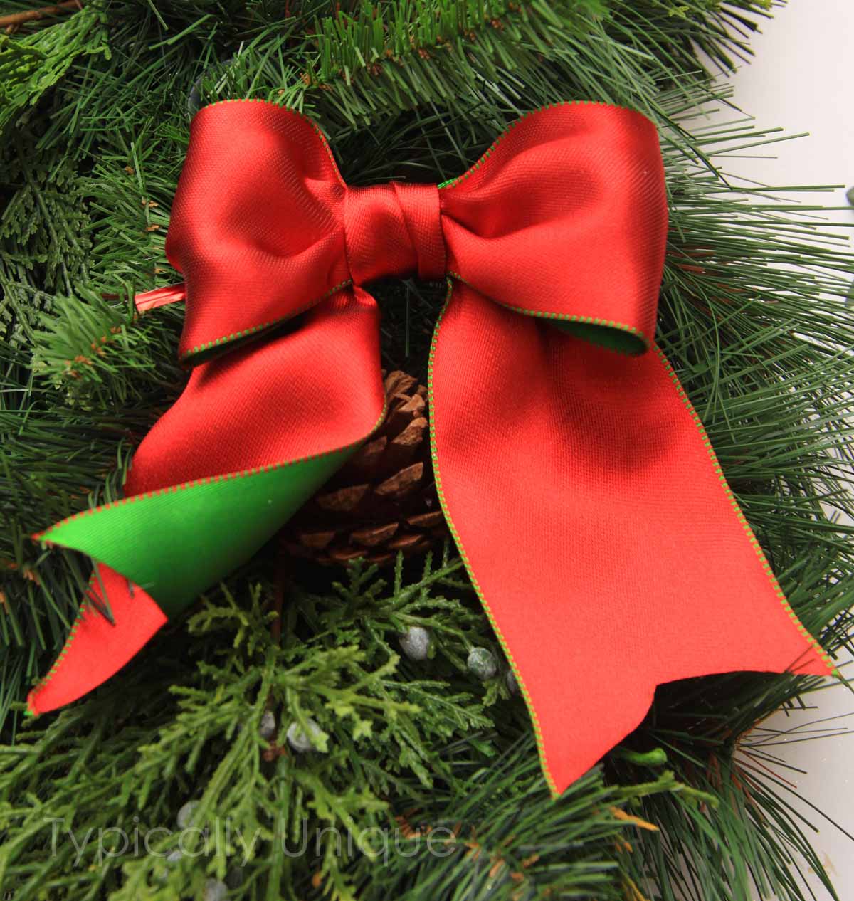 5 Christmas wire edged ribbon bows - 'Festive' - Typically Unique