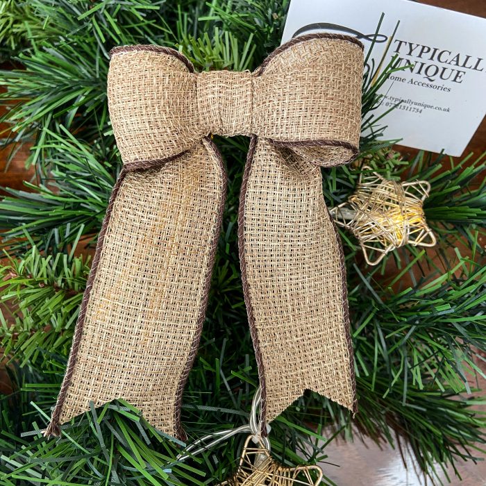 5 Pre Tied Wire Edged Hessian Style Christmas Bows 'Jute'