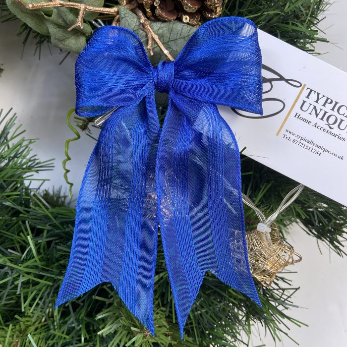 5 Pre Tied Blue Christmas Bows 'Bleue'