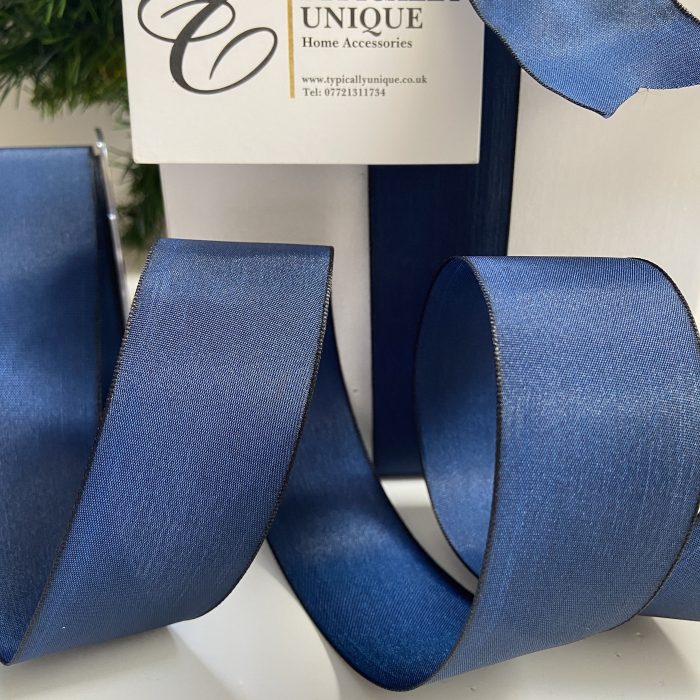 5  Pre Tied Wire Edged Ribbon Bows 'Midnight Blue' - Image 3