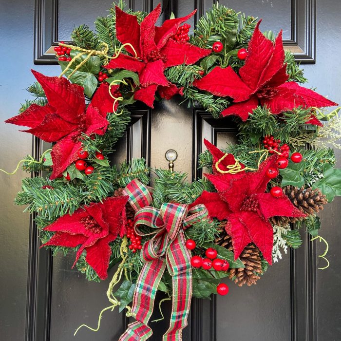 Red Poinsettia Christmas Wreath Artificial Flowers