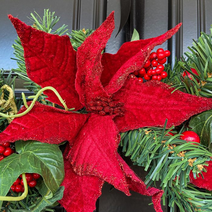 Red Poinsettia Christmas Wreath Artificial Flowers - Image 5