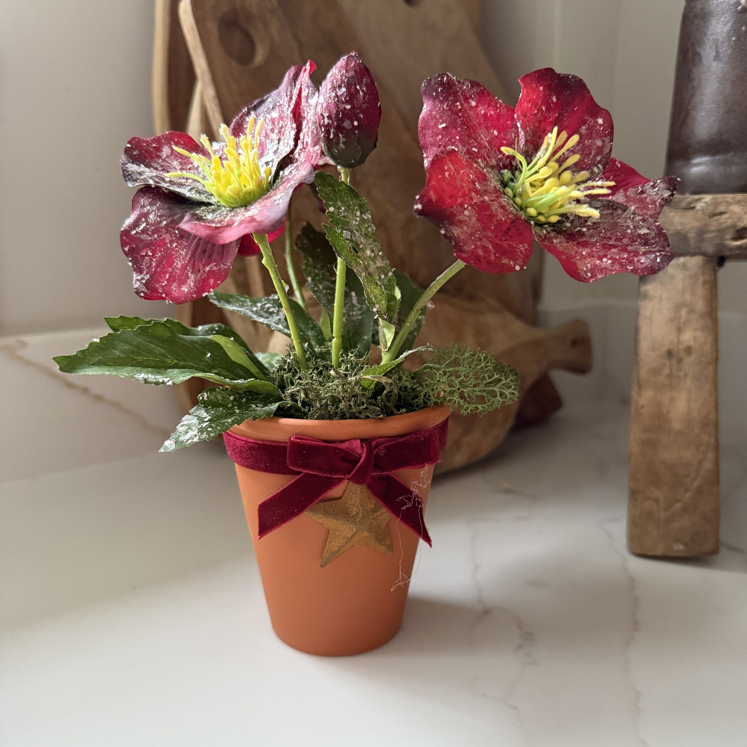 Artificial Frosted Hellebore Flower Arrangement