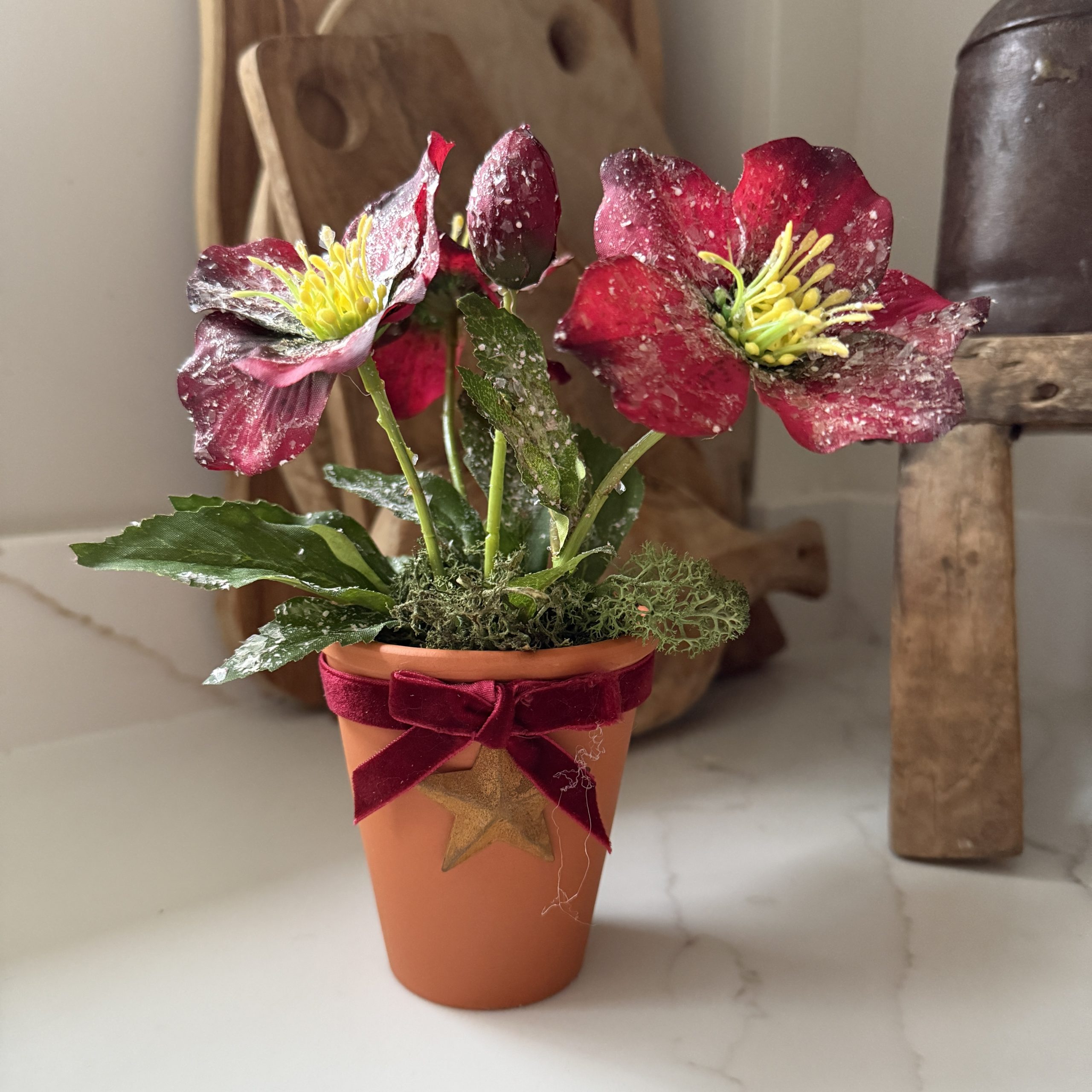 Artificial Frosted Hellebore Flower Arrangement - Image 3
