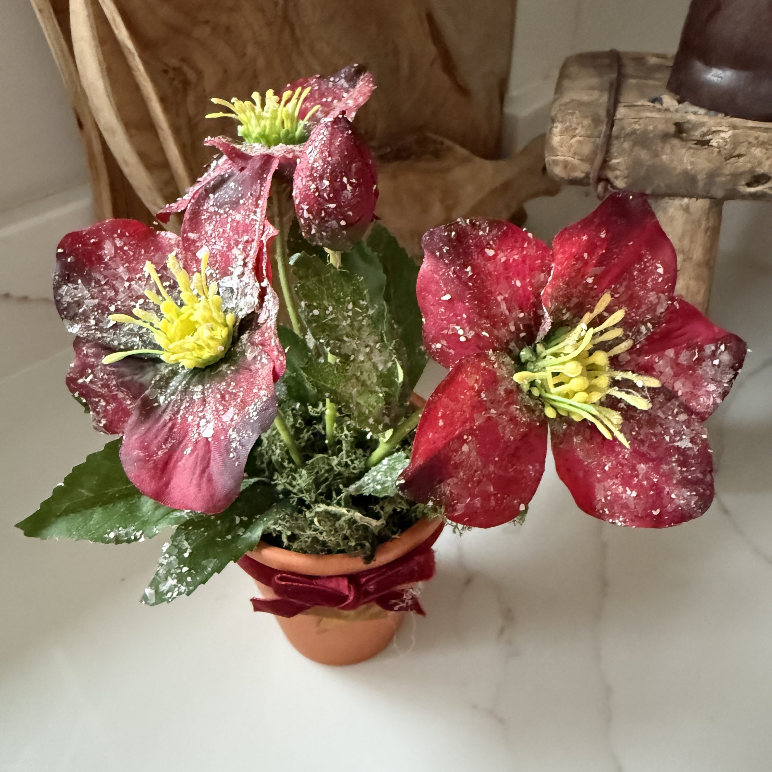 Artificial Frosted Hellebore Flower Arrangement - Image 4