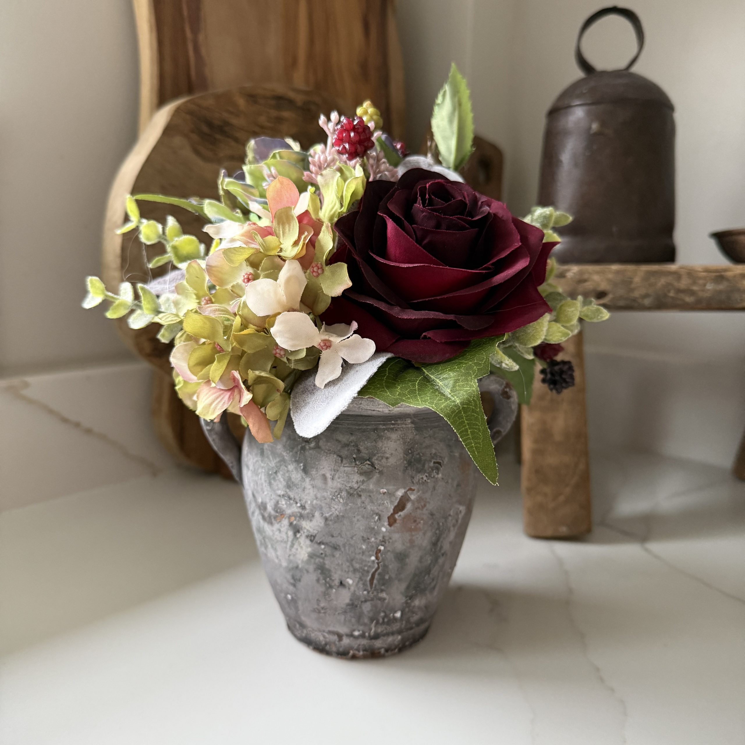 Artificial Silk Flower Arrangement Burgundy Rose
