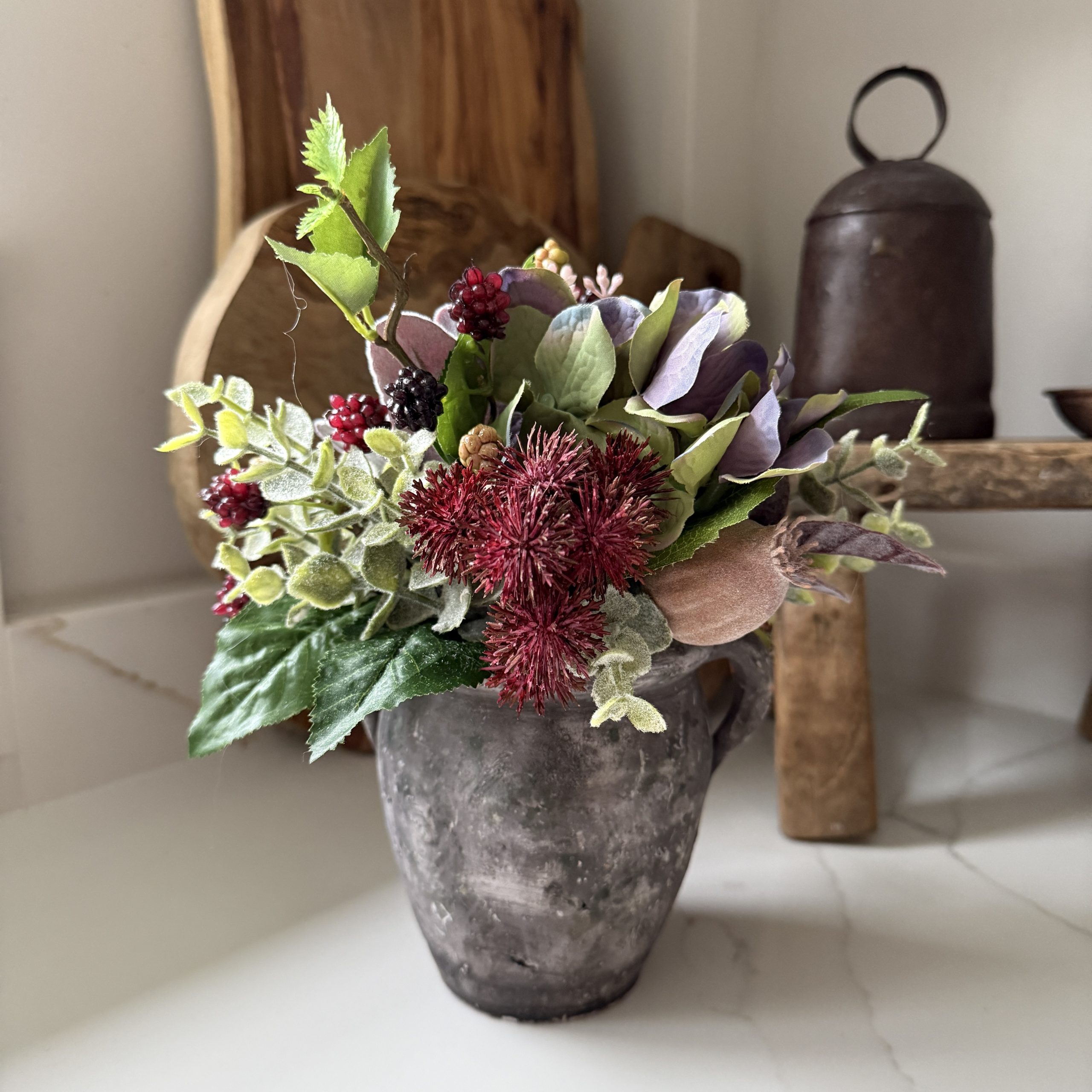 Artificial Silk Flower Arrangement Burgundy Rose - Image 4