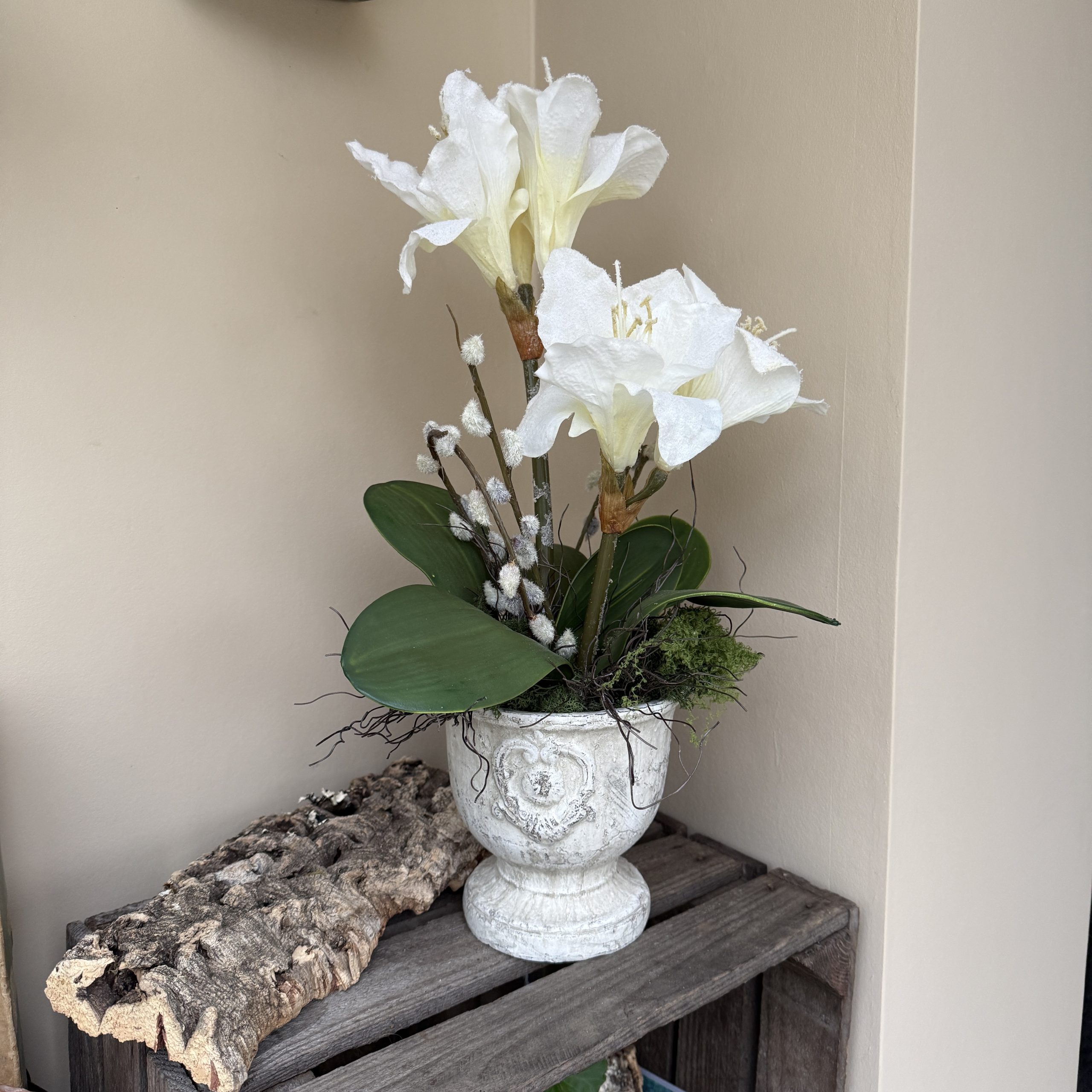 Artificial Flower Cream Amaryllis Arrangement