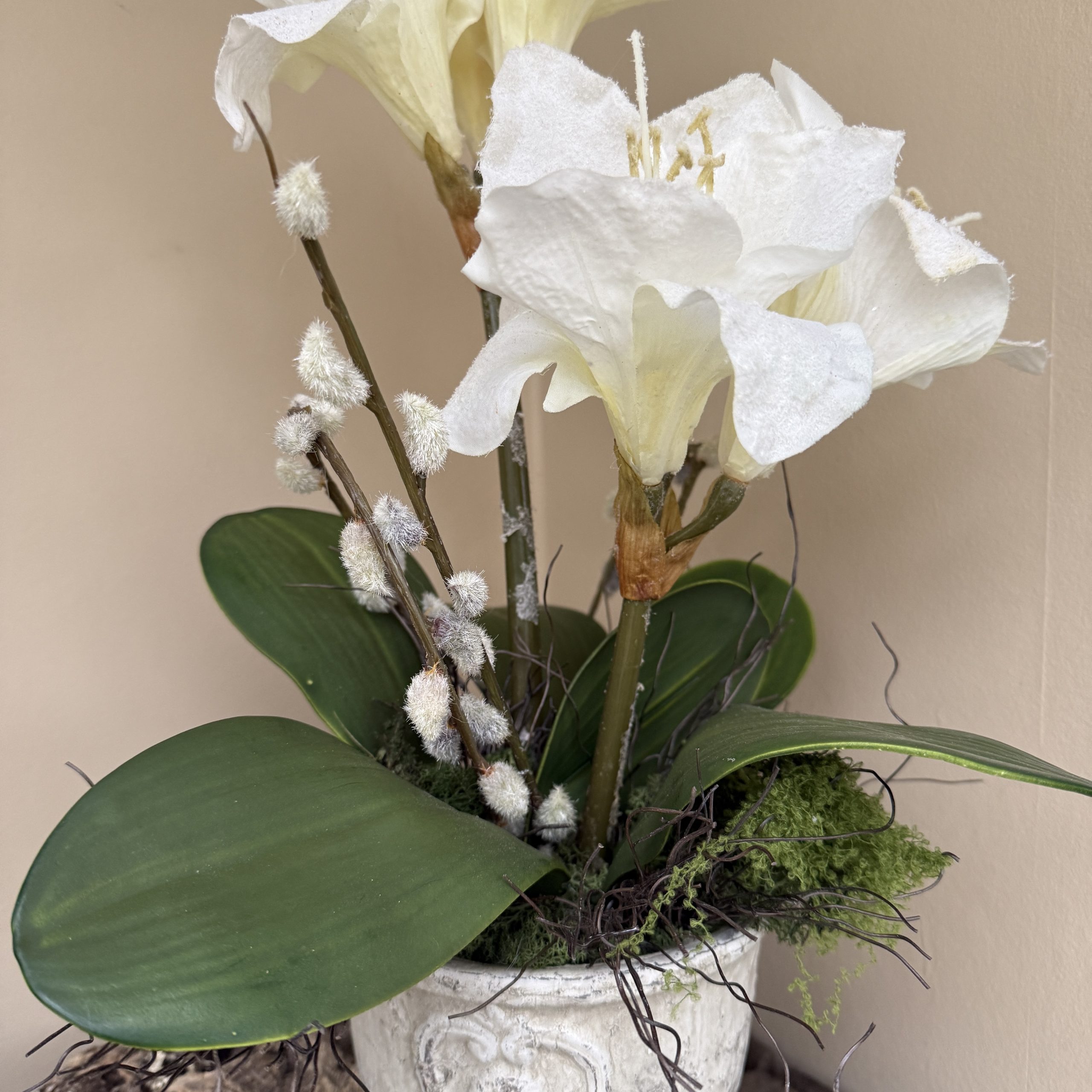 Artificial Flower Cream Amaryllis Arrangement - Image 6