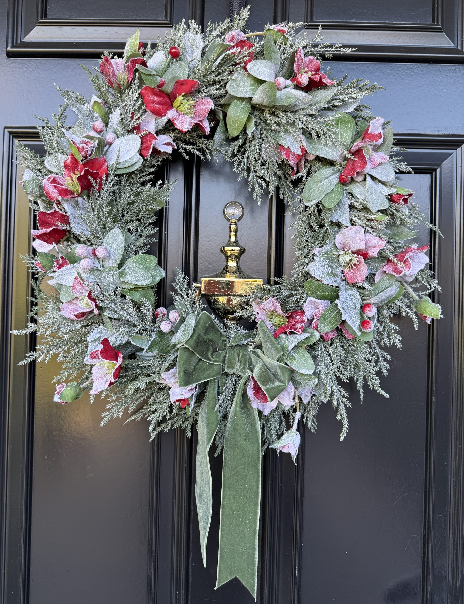 Frosted Christmas Artificial Red Hellebore Door Wreath