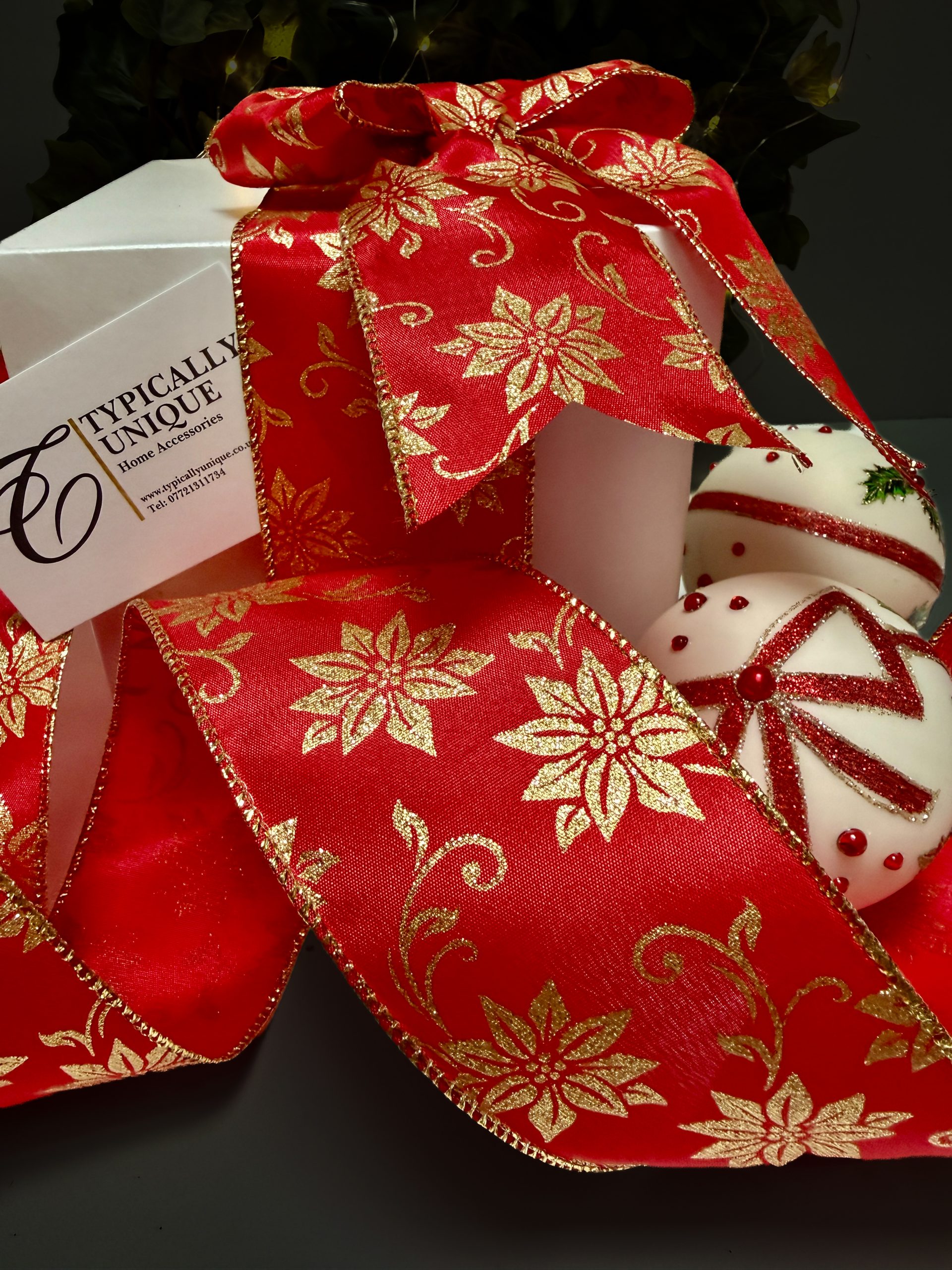 Christmas Ribbon Wire Edged 'Gold Poinsettia' - Image 2