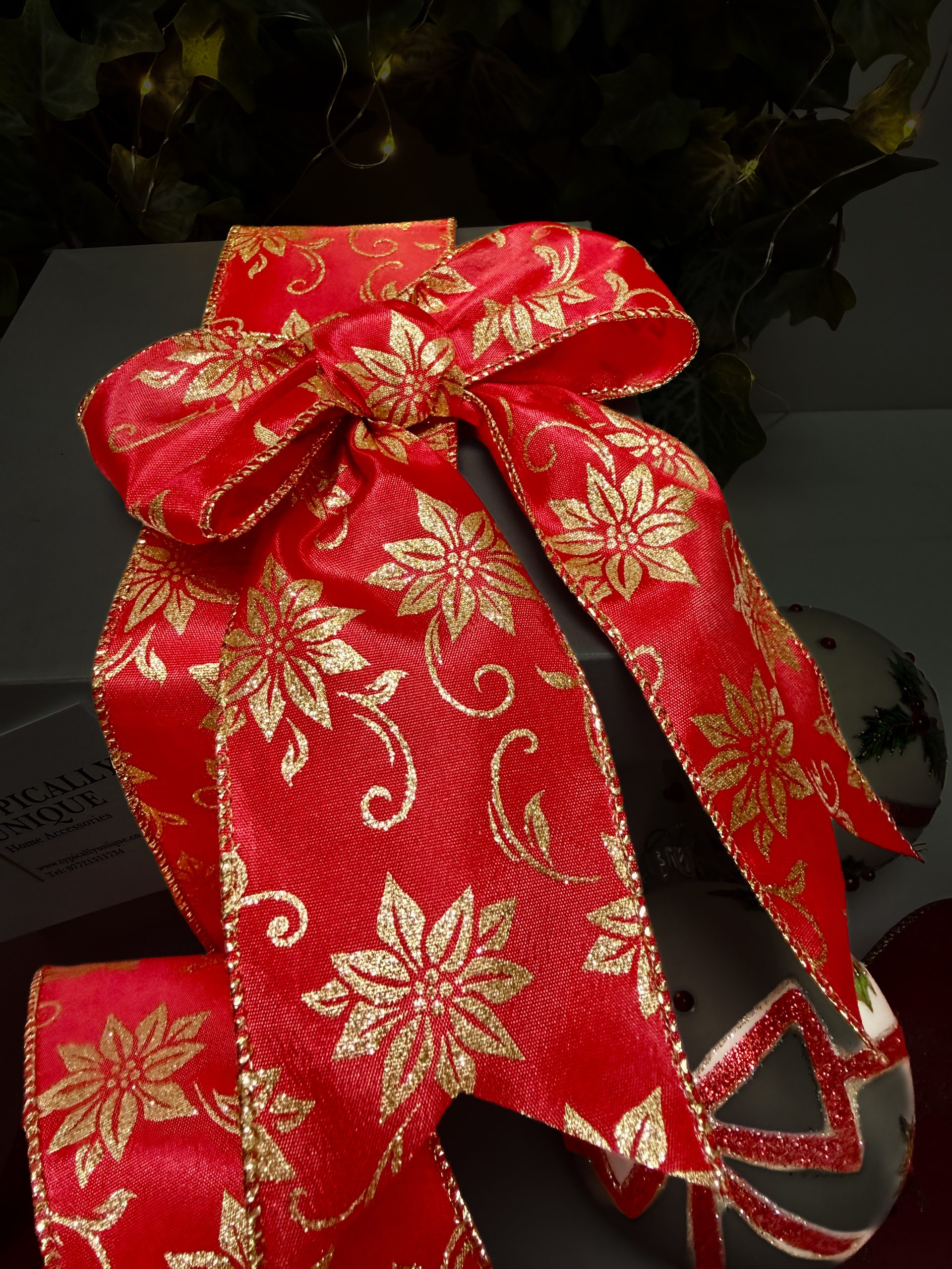 Christmas Ribbon Wire Edged 'Gold Poinsettia' - Image 3