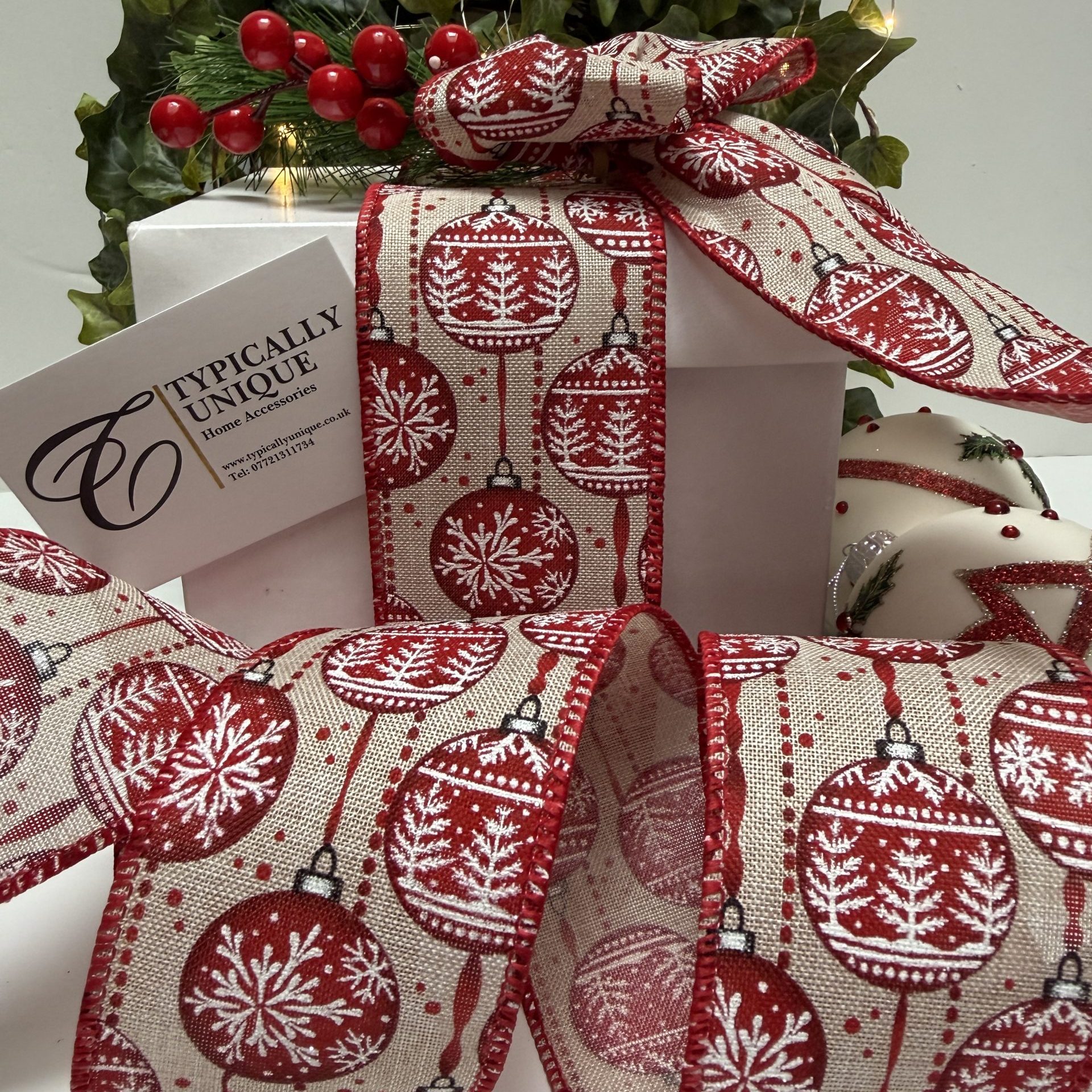Christmas Ribbon Wire Edged 'Red Bauble'