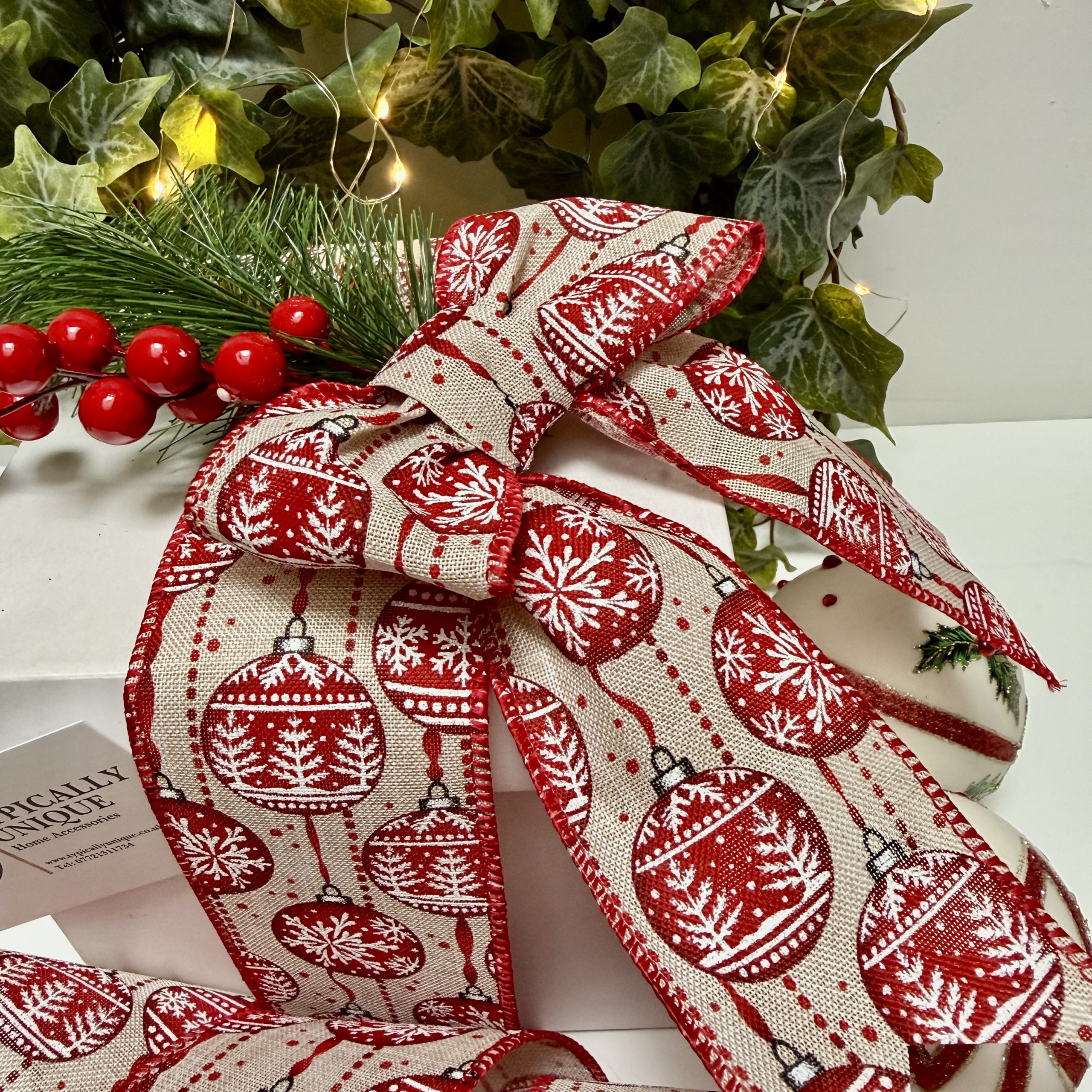 Christmas Ribbon Wire Edged 'Red Bauble' - Image 5