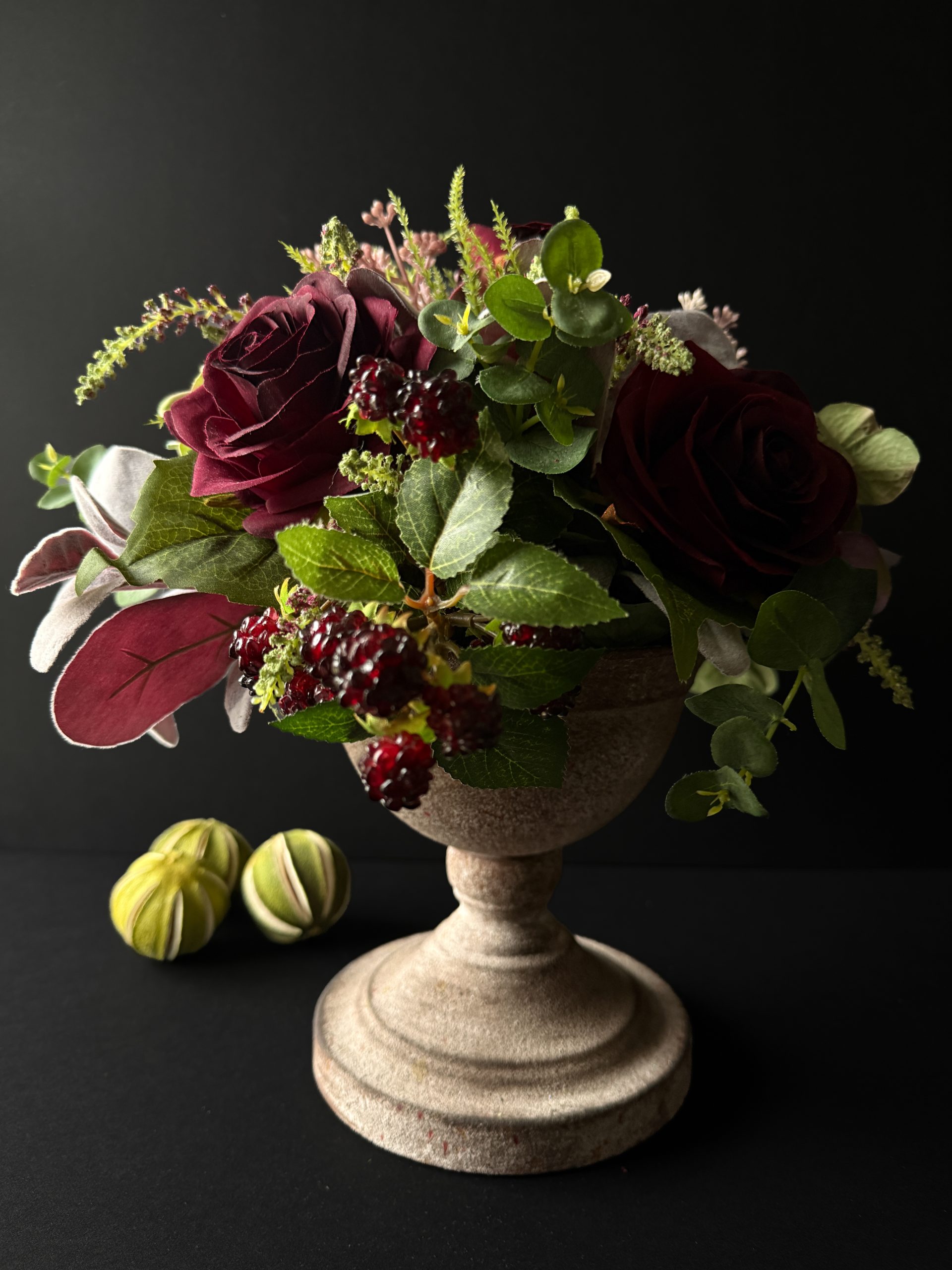 Christmas Artificial Silk Flower Arrangement Burgundy Roses