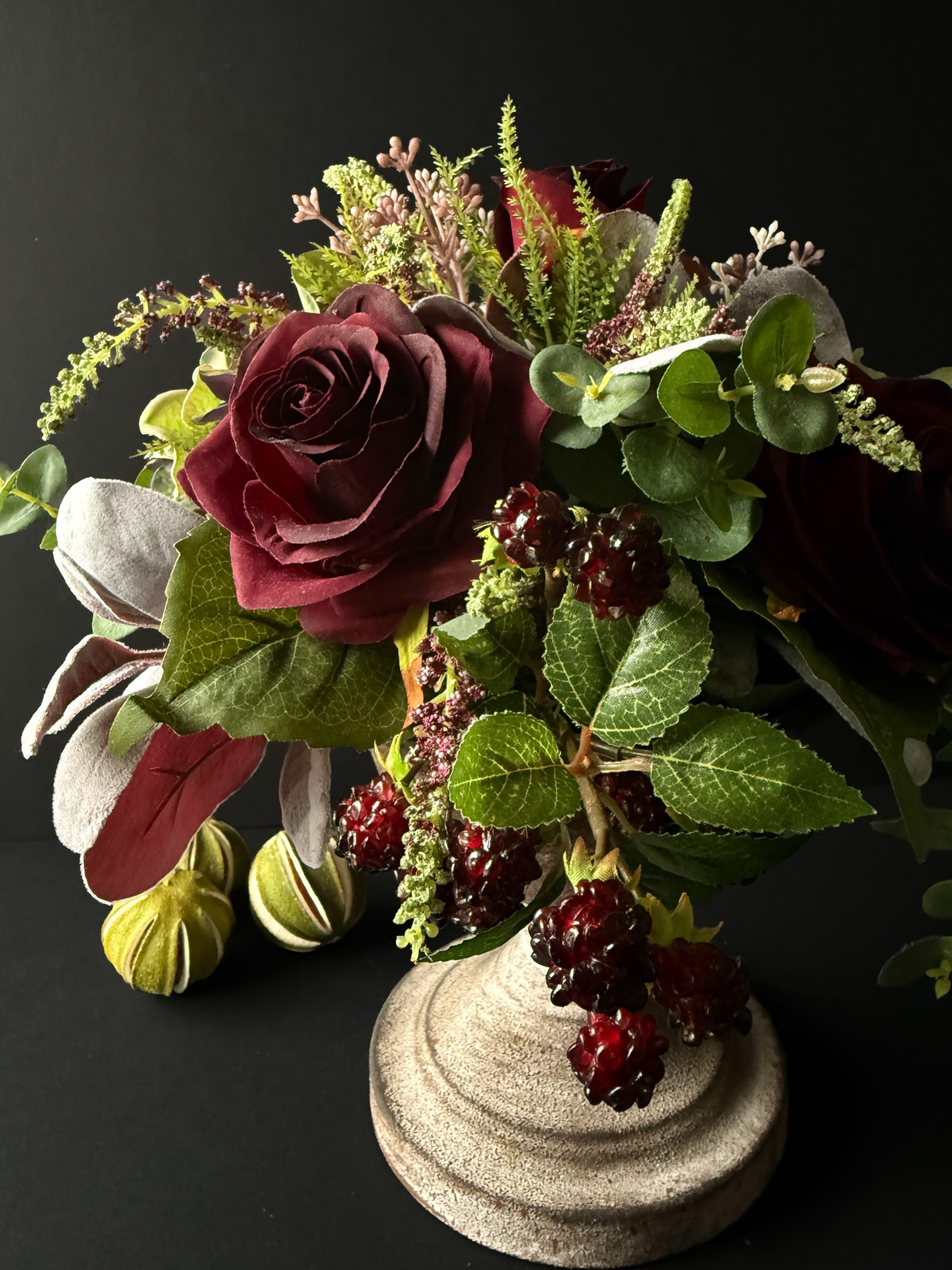Christmas Artificial Silk Flower Arrangement Burgundy Roses - Image 2