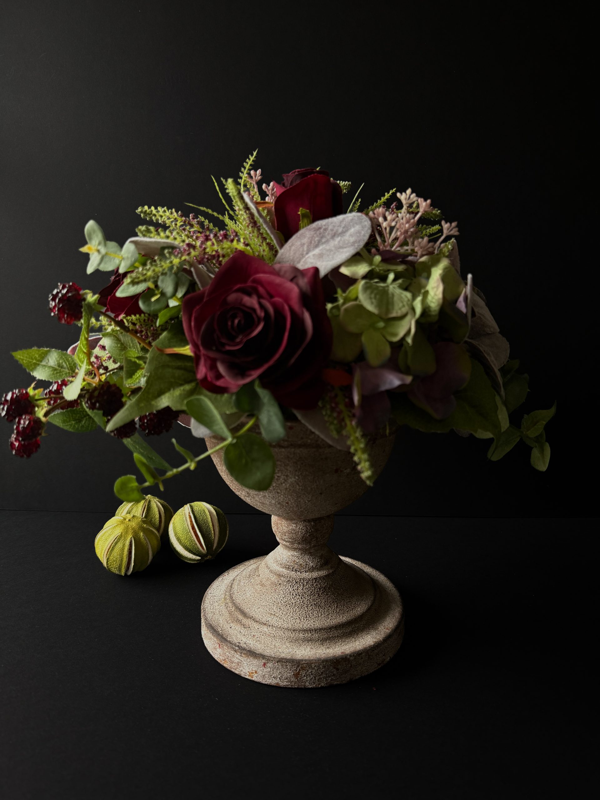 Christmas Artificial Silk Flower Arrangement Burgundy Roses - Image 3