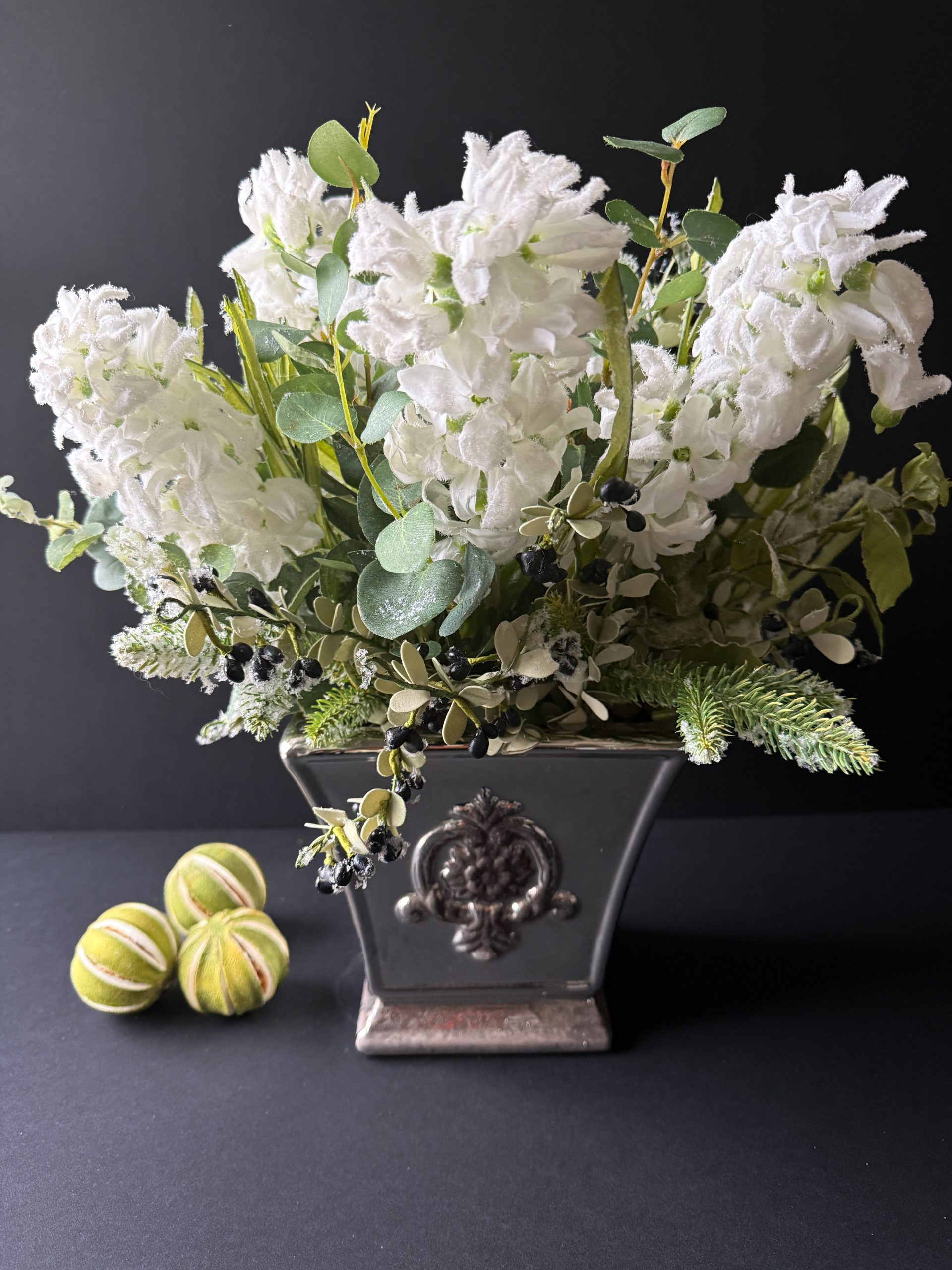 Artificial Silk Flower Arrangement Frosted White Hyacinths